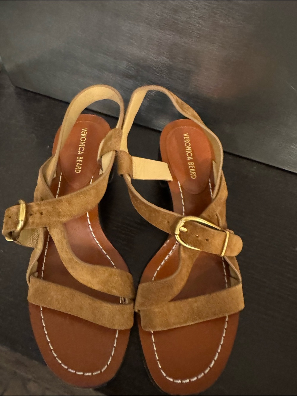 Veronica Beard Etta Strappy Leather Buckle Sandals In Hazelwood